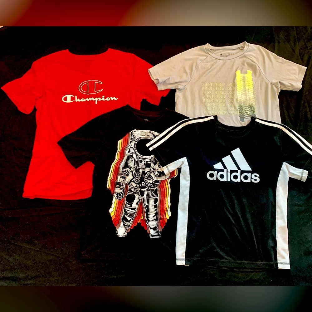 Boy’s Shirts x4 size 10/12 Adidas,Under Armor, Champions